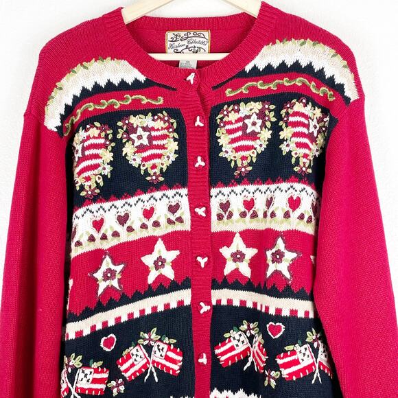 Vintage Women's Red White Blue Embroidered Grannycore Sweater Sz XL Americana - Picture 6 of 9
